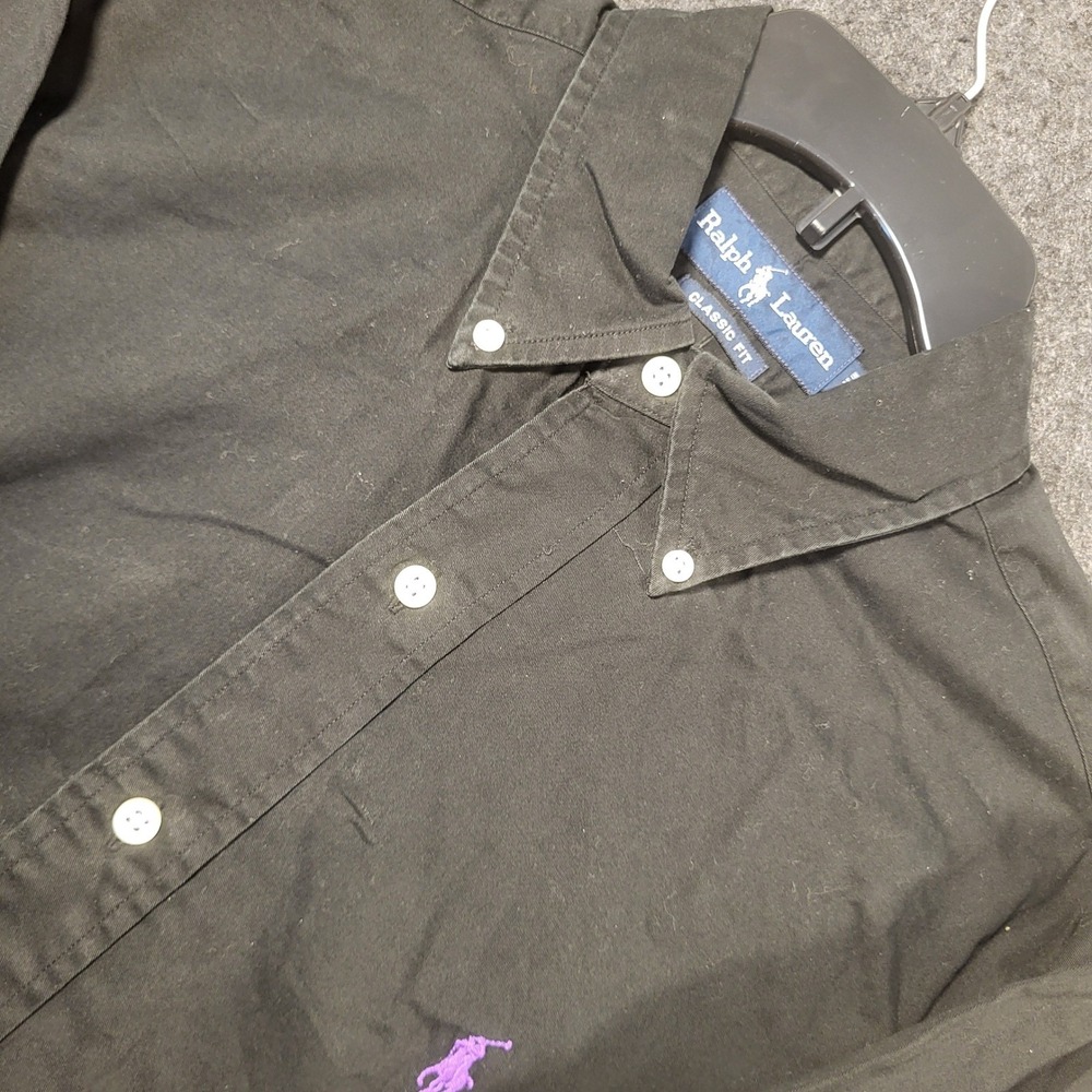 Ralph Lauren Classic Fit Shirt Mens Medium Black Purple Pony Button Down Cotton